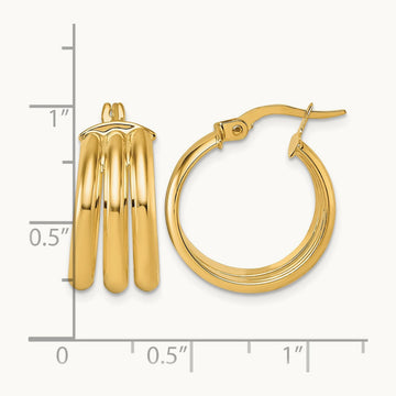 Polished Triple Row Hoop Earrings, 14K
