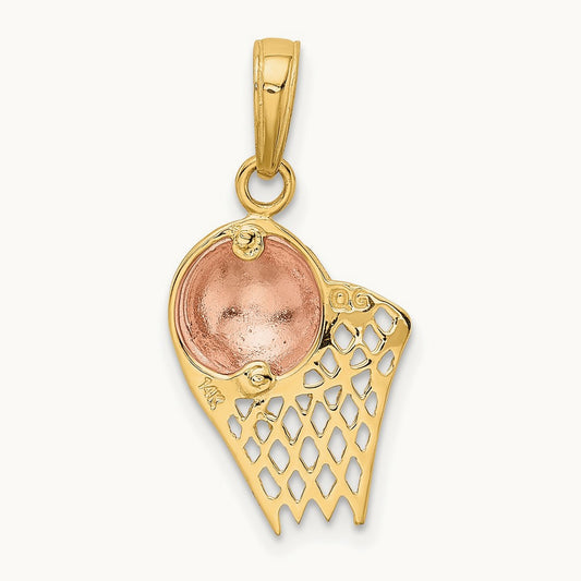 Basketball Hoop with Ball Pendant, 14K Two-tone