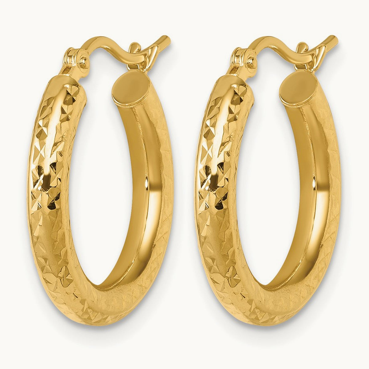 Diamond-cut Round Hoop Earrings — 10K Yellow Gold