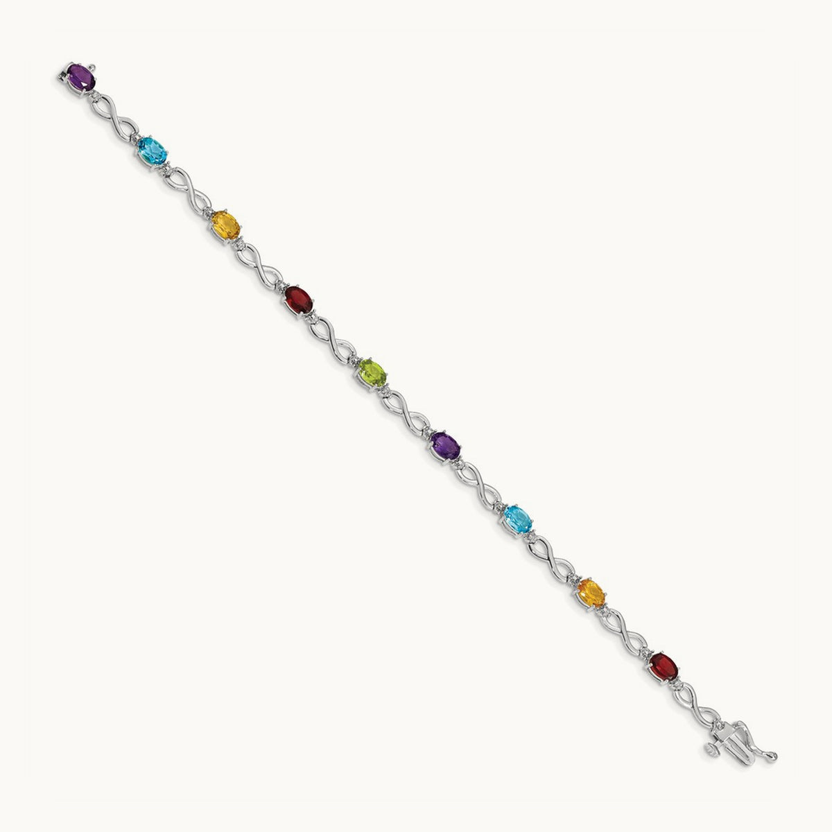 Rainbow Gemstone and Diamond Infinity Bracelet — 14K White Gold