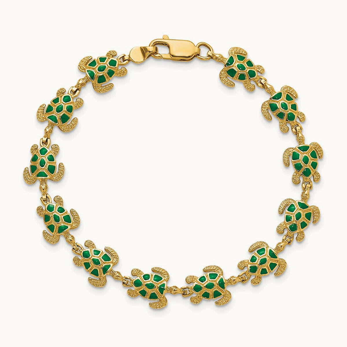 w/ Green Enamel Sea Turtle Bracelet, 14K