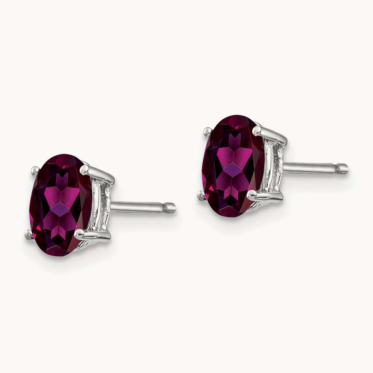 Rhodolite Garnet Oval Stud Earrings, 14K White Gold