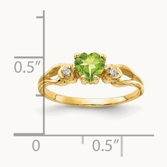 Heart Peridot AA Diamond ring, 5mm, 14K