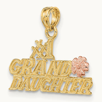 #1 GRANDDAUGHTER w/ Flowers Charm, 14K Two-tone