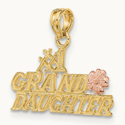 #1 GRANDDAUGHTER w/ Flowers Charm, 14K Two-tone