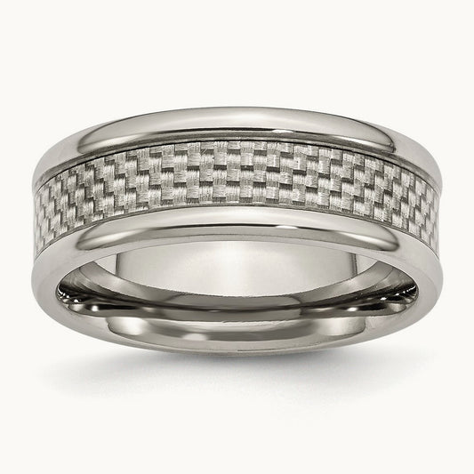 Titanium Polished with Grey Carbon Fiber Inlay 8mm Band