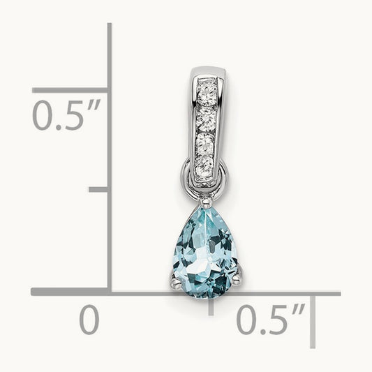 Pear Aquamarine and Diamond Pendant — 14K White Gold