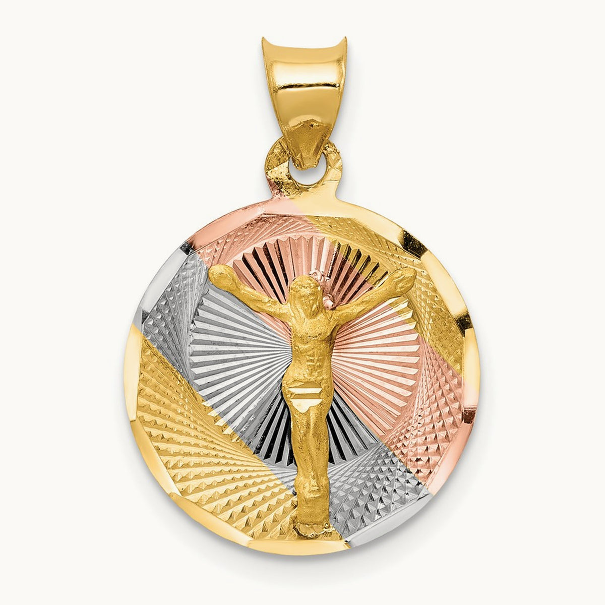 Diamond-cut Corpus Circle Pendant with rose and white rhodium — 22mm
