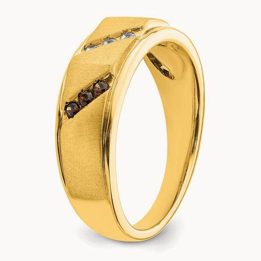 Men's Brown and White Diamond Bridal Band, 14K Yellow Gold