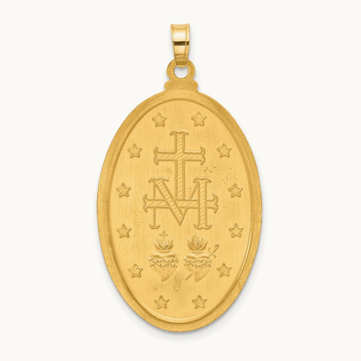 Satin and Polished Miraculous Medal Solid Oval Pendant — 37.7mm
