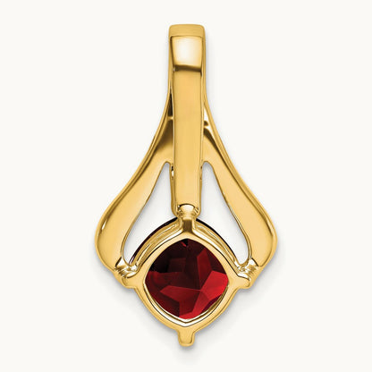 Garnet and Diamond Pendant — 14K Yellow Gold