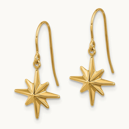 Dangle Star Earrings, 14K
