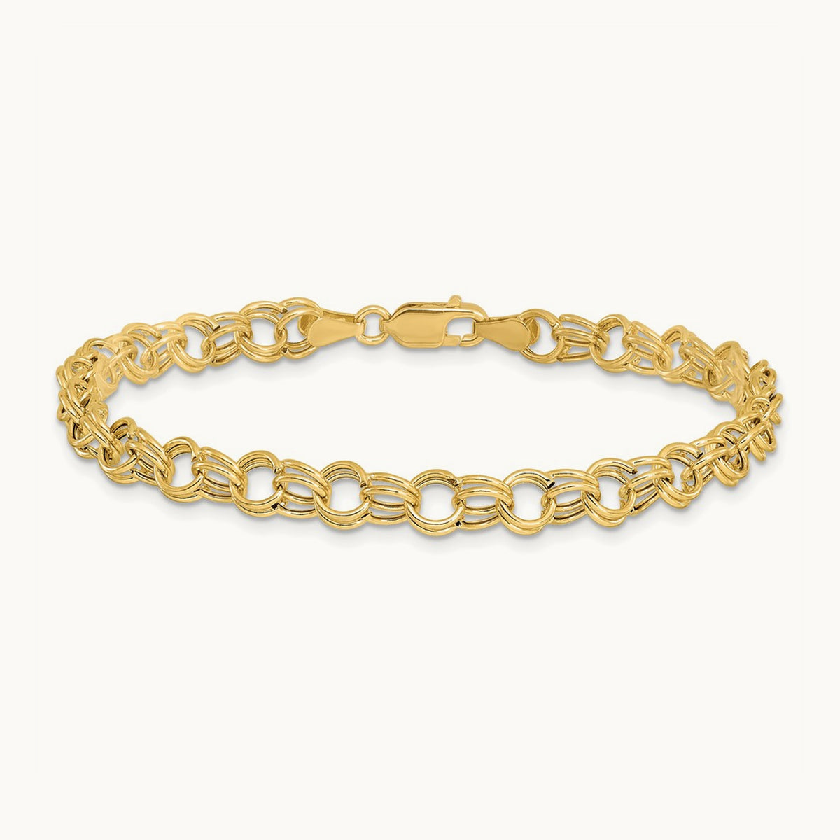 Hollow Double Link Charm Bracelet — 14K Yellow Gold