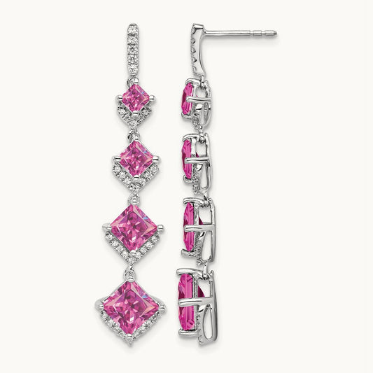 Created Sapphire Dangle Earrings, 0.25 ct tw Lab-Grown Diamond