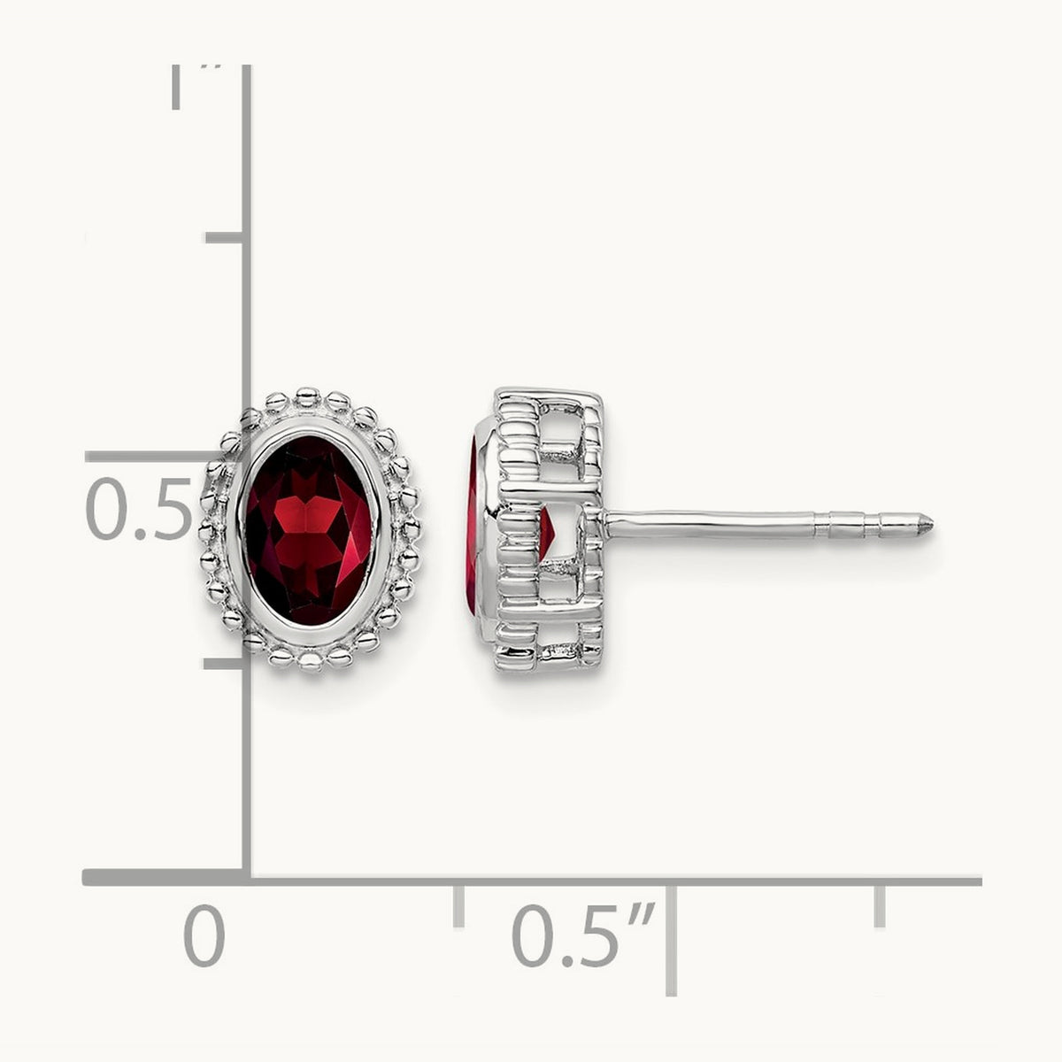 Oval Garnet Post Earrings — 14K White Gold