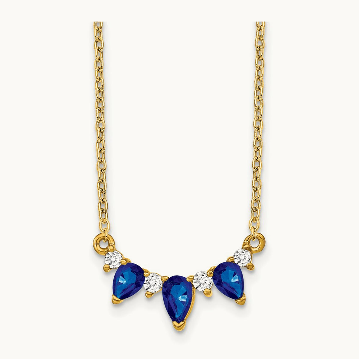 Pear Sapphire and Diamond 18 inch Necklace — 14K Yellow Gold