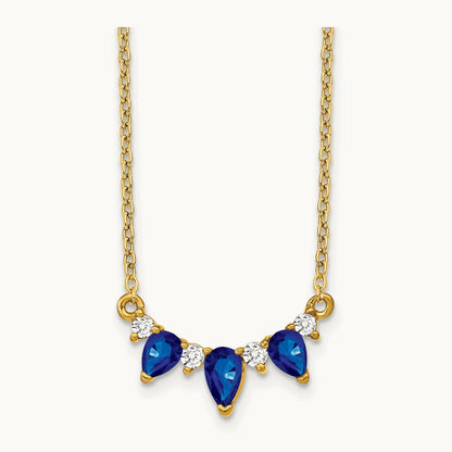Pear Sapphire and Diamond 18 inch Necklace — 14K Yellow Gold