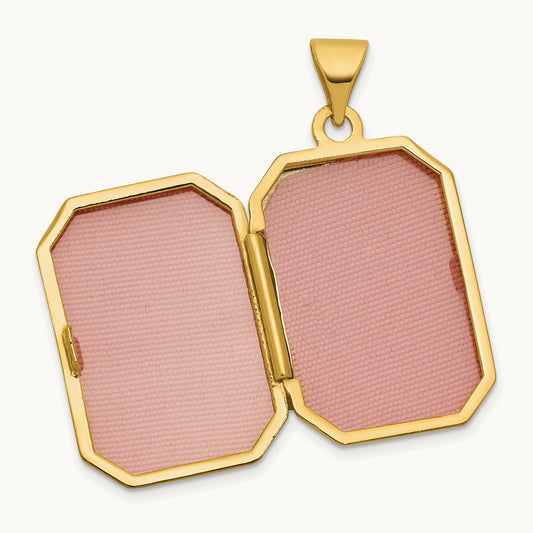Diamond Polished Floral And Star Rectangle Locket, 20mm, 14K