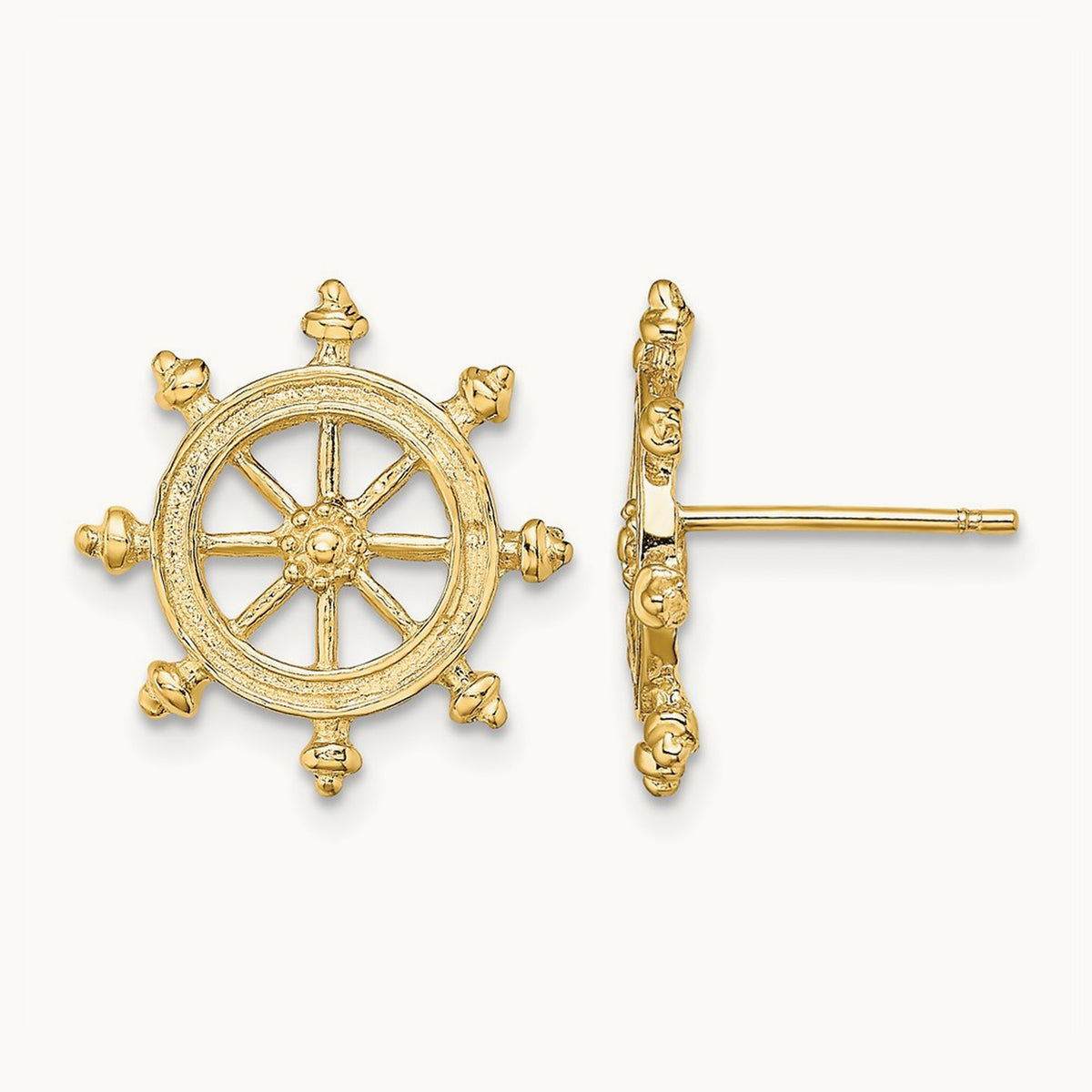Ship's Wheel Post Earrings, 14K