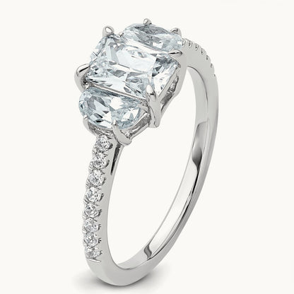 Radiant 3 Stone Engagement Ring, 1.50 ct tw Lab-Grown Diamond — 14K White Gold