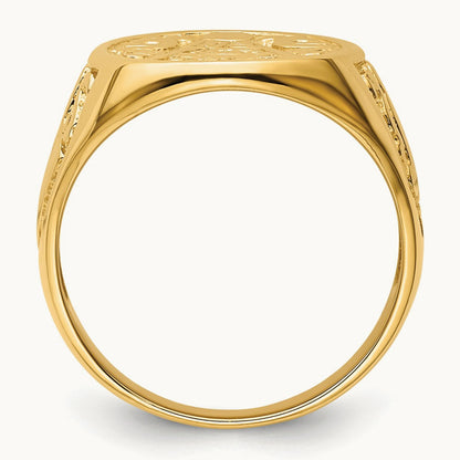 Men's Polished and Grooved (Not Enameled) Masonic Ring, 14K