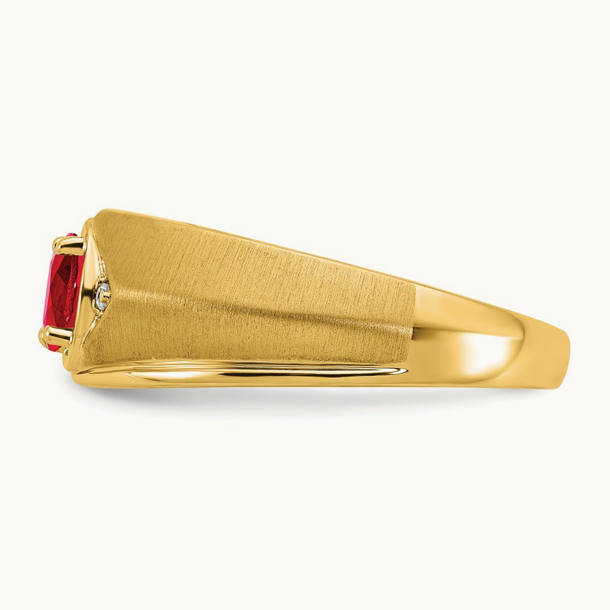 Oval Ruby and Diamond Men's Ring — 14K Yellow Gold, 10