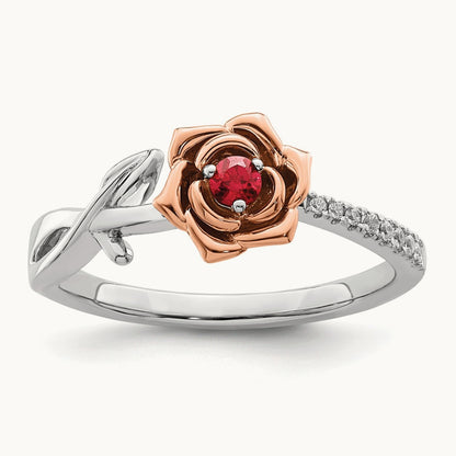 & Rose Ruby and Diamond Flower Ring, 14K Two-tone White