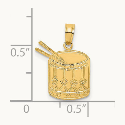 Polished Drum and Sticks Charm, 14K