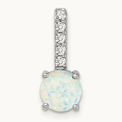 Round Created Opal and Diamond Pendant, 14K White Gold