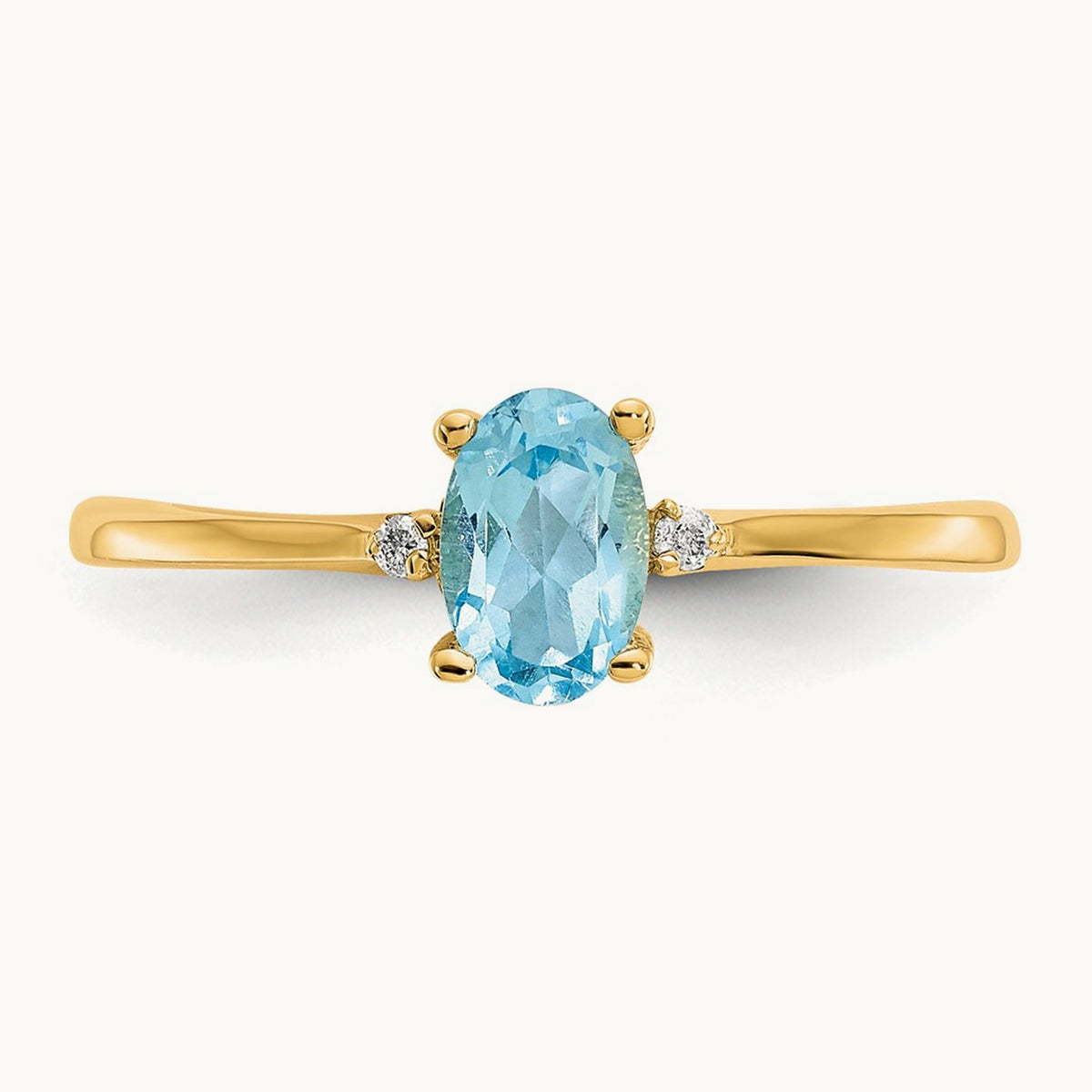 Diamond & Blue Topaz Birthstone Ring — 14K Yellow Gold, 6
