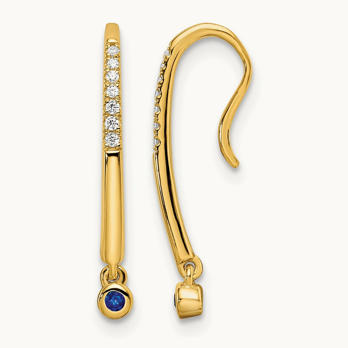 Polished Diamond and Sapphire Drop Wire Earrings, 14K
