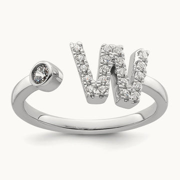 Initial W Adjustable Ring, 0.25 ct tw Lab-Grown Diamond