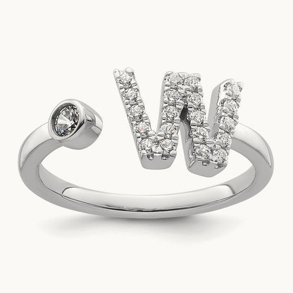Initial W Adjustable Ring, 0.25 ct tw Lab-Grown Diamond