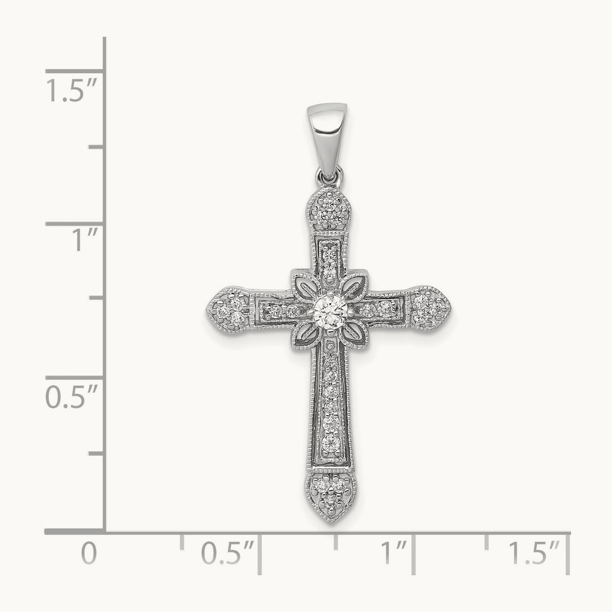 1/6ct. Diamond Filigree Cross Pendant — 14K White Gold, 34mm