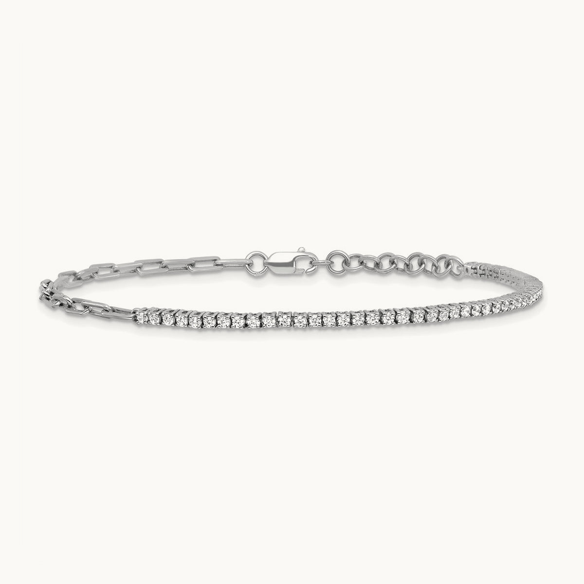 Polished Diamond Fancy Link with 1in extension Bracelet — 14K White Gold