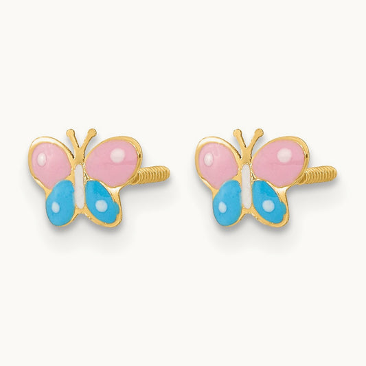 Madi K Polished Enameled Butterfly Screwback Post Earrings, 14K
