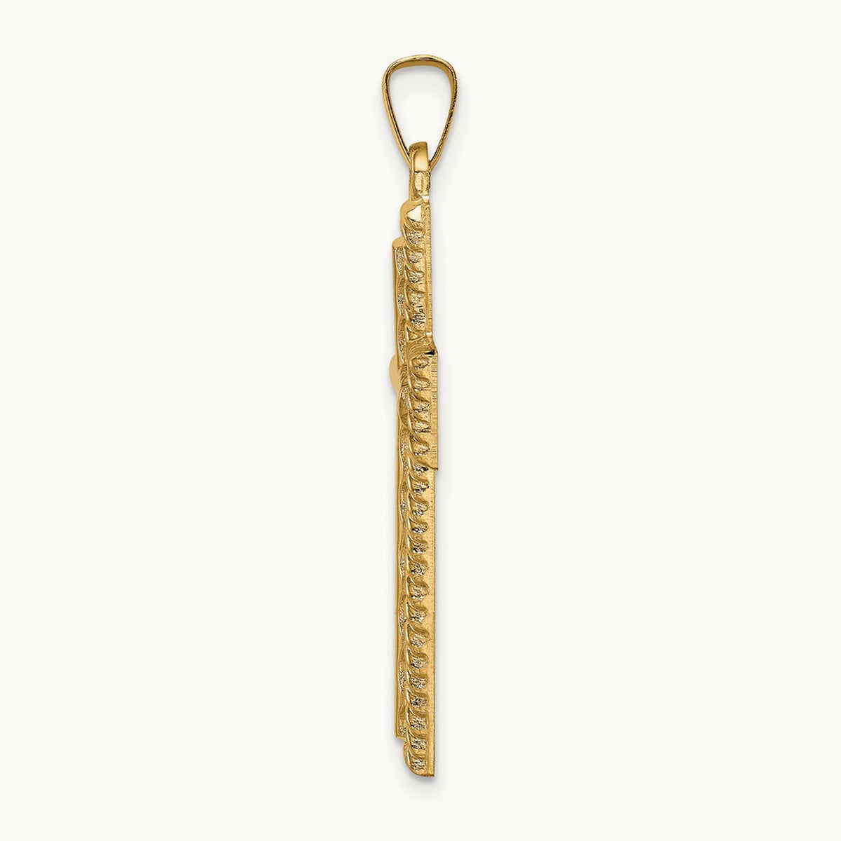 Hollow Polished Rope Edge Latin Cross, 14K