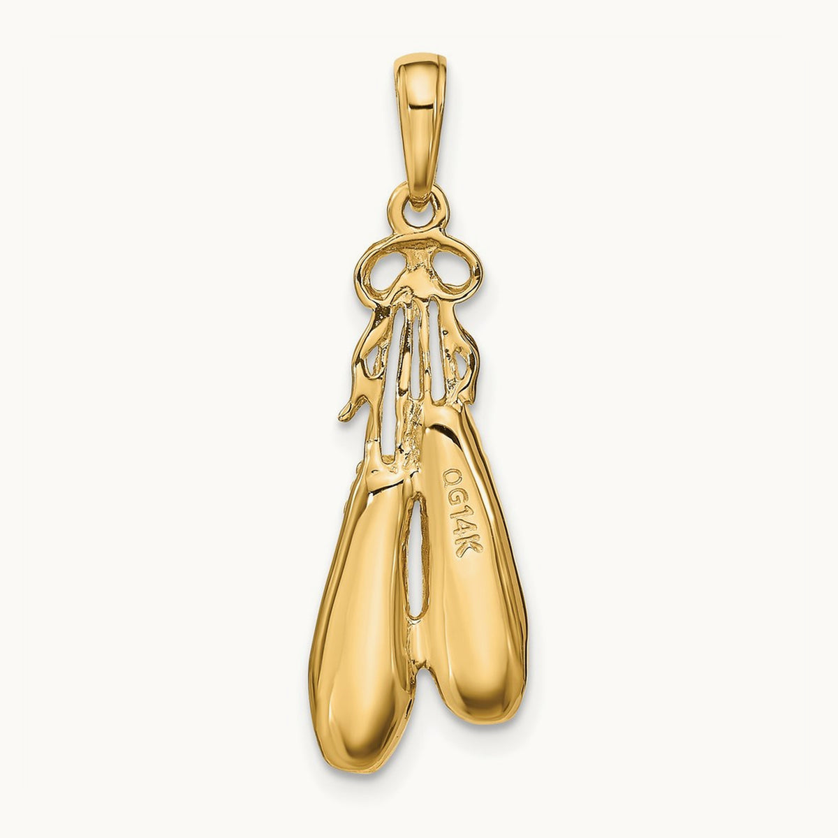 Solid Satin Polished Ballet Slippers Pendant, 14K