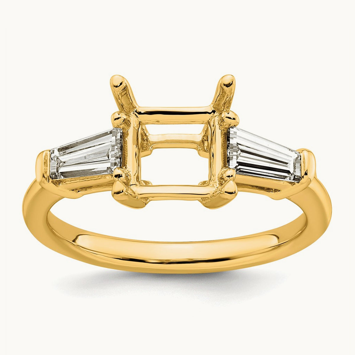 Baguette Princess Semi-Mount Engagement Ring — 14K Yellow Gold, 3/4 ct, 7
