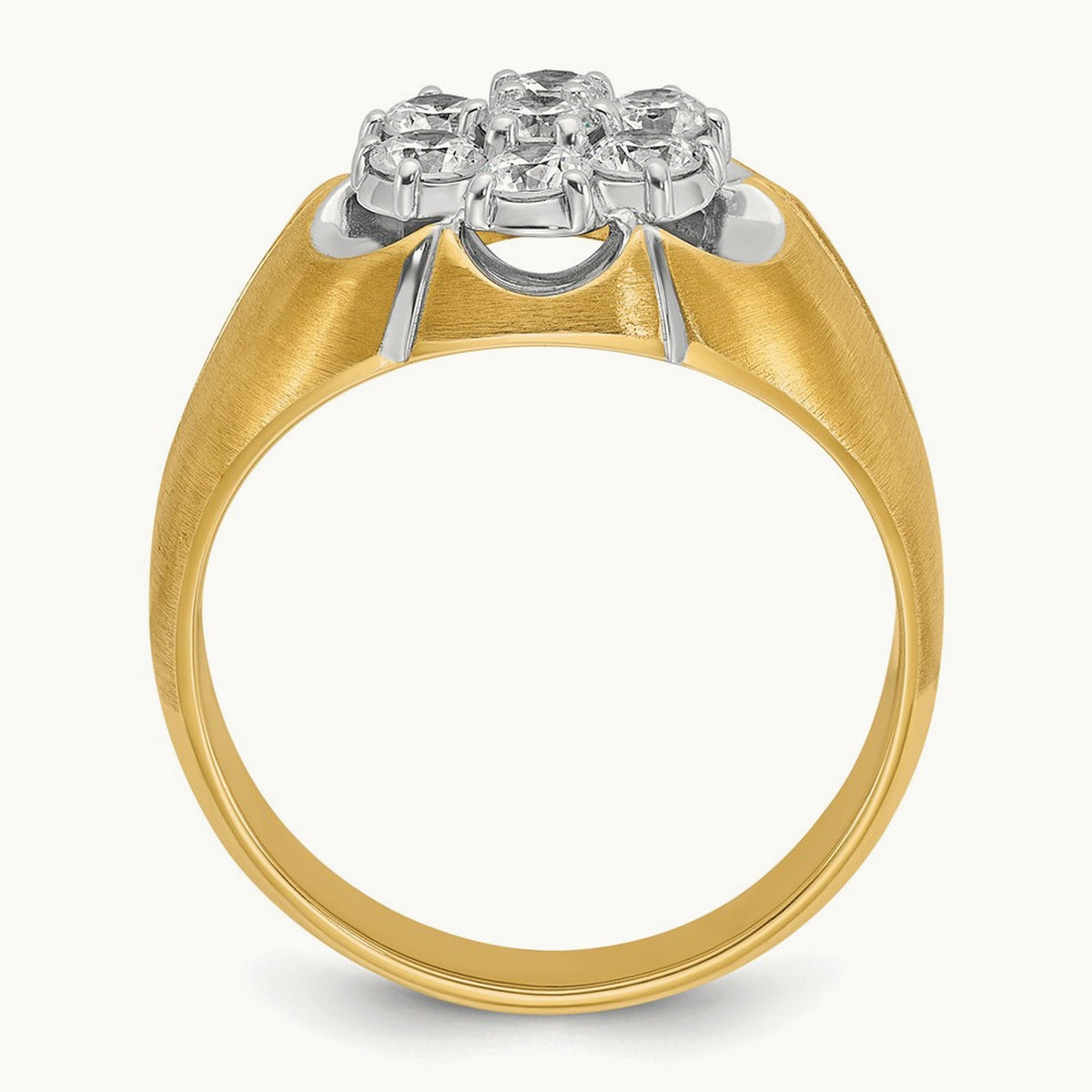14ktt IBGoodman Men's Polished/Satin/Grooved Round Dia Cluster Ring