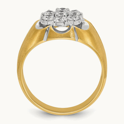 14ktt IBGoodman Men's Polished/Satin/Grooved Round Dia Cluster Ring
