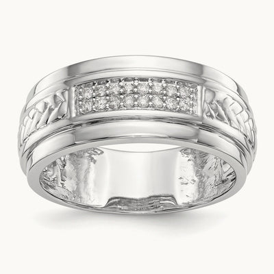 Diamond Trio Men's Wedding Band, 14K White Gold