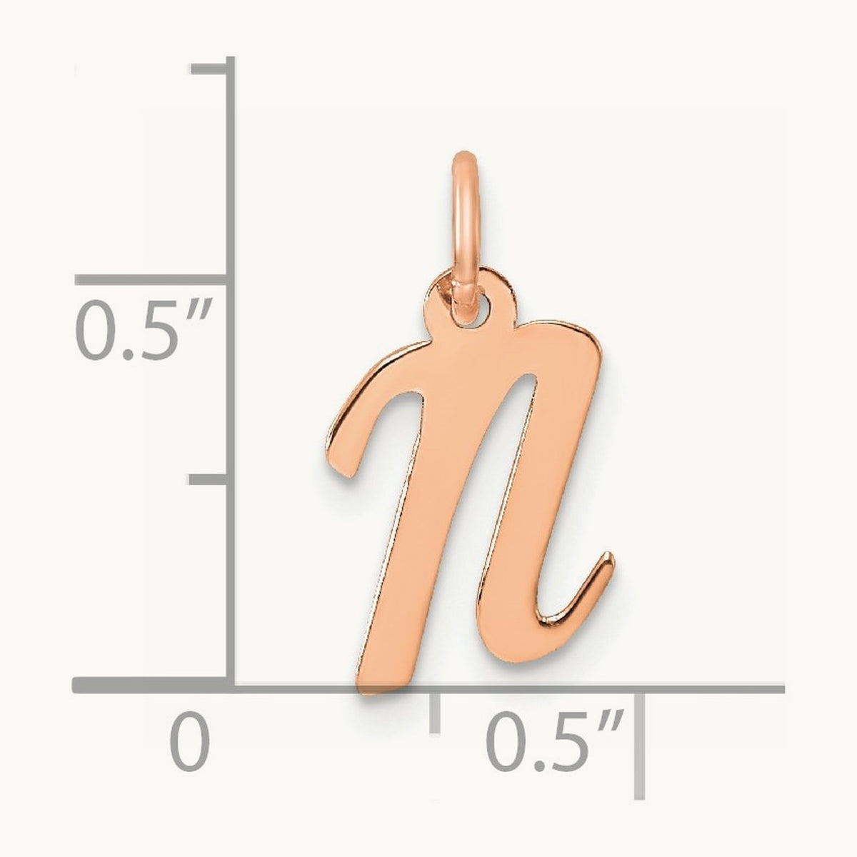 Small Script Letter N Initial Charm, 14K Rose Gold