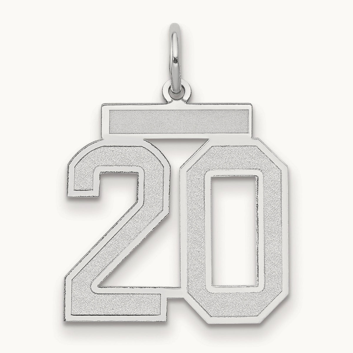 Medium Satin Number 20 Charm — 14K White Gold