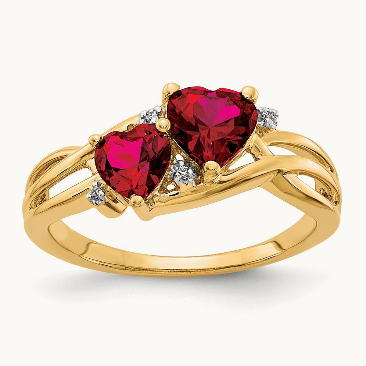 Lab Created Ruby and Diamond Double Heart Ring, 14K