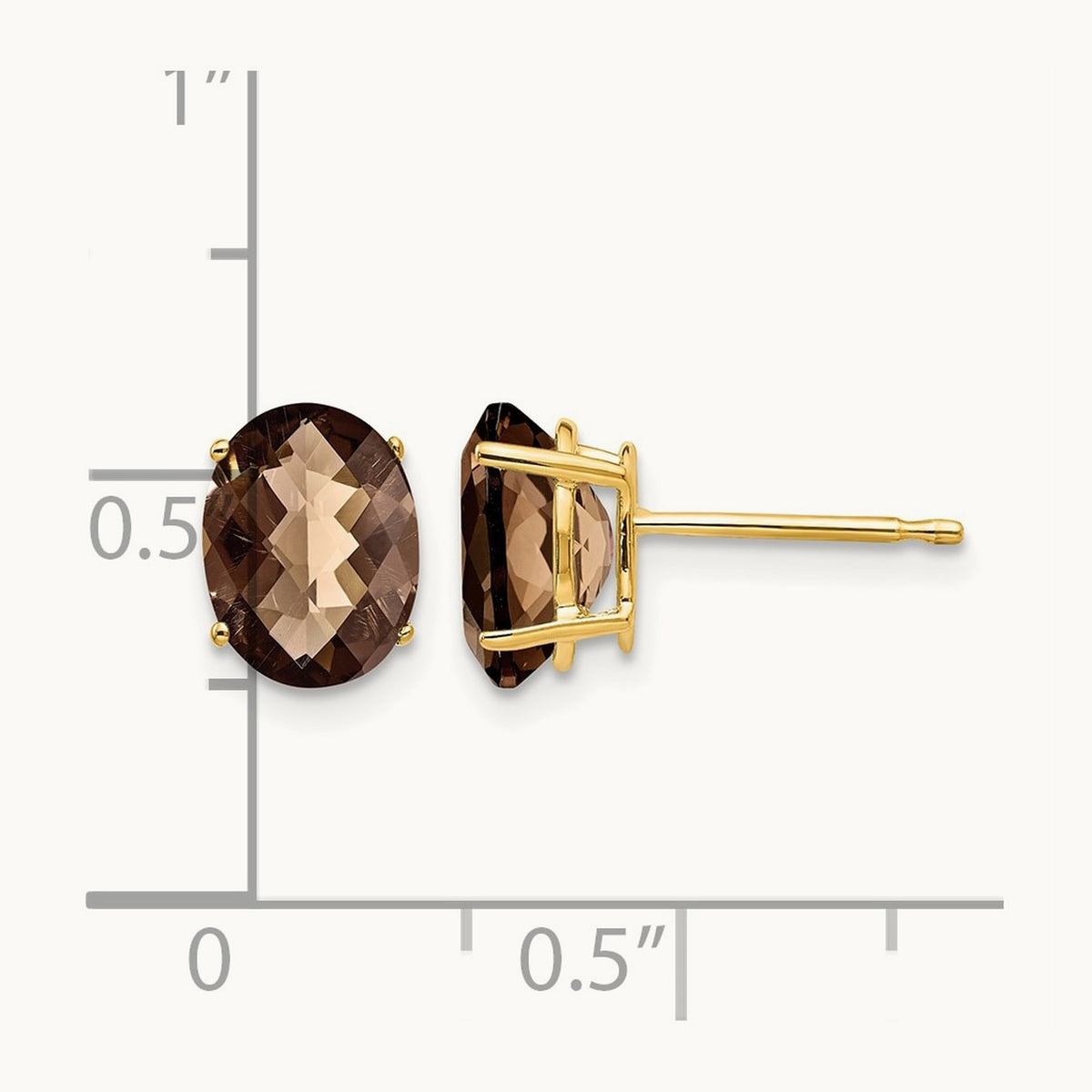 8x6 Oval Checker-Cut Smoky Quartz Earrings, 14K
