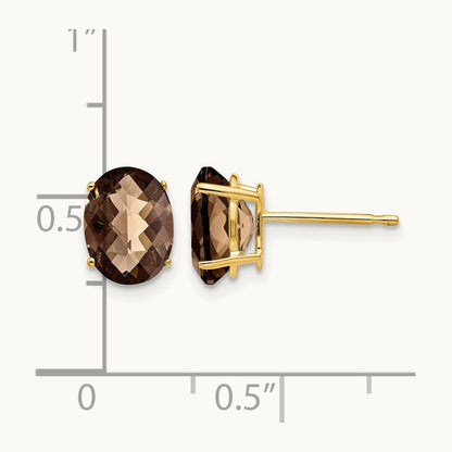 8x6 Oval Checker-Cut Smoky Quartz Earrings, 14K