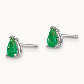 Emerald Earrings, 14K White Gold