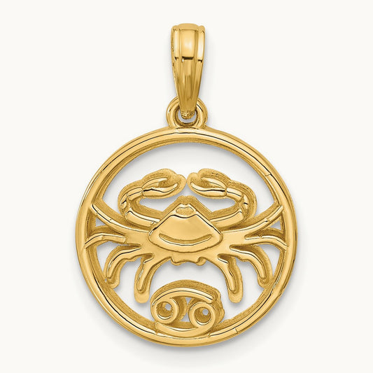 Polished Round Cancer Pendant, 14K