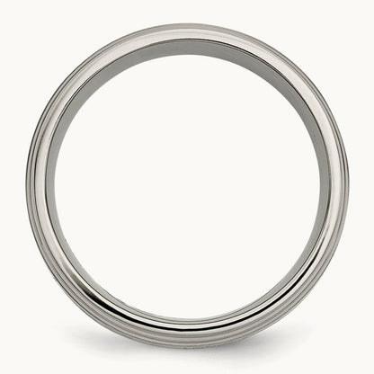 Brushed Center with 14K Yellow Inlay Ridged Edge Band — photo set